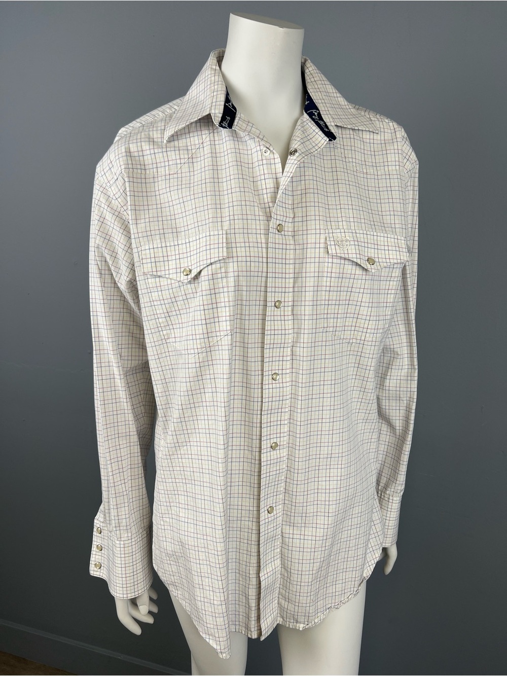 George Strait Mens White with Rainbow lines Plaid snap button-Up Shirt